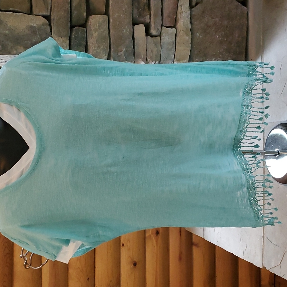 EYELASH brand cute teal.    Soft TOP with fringe